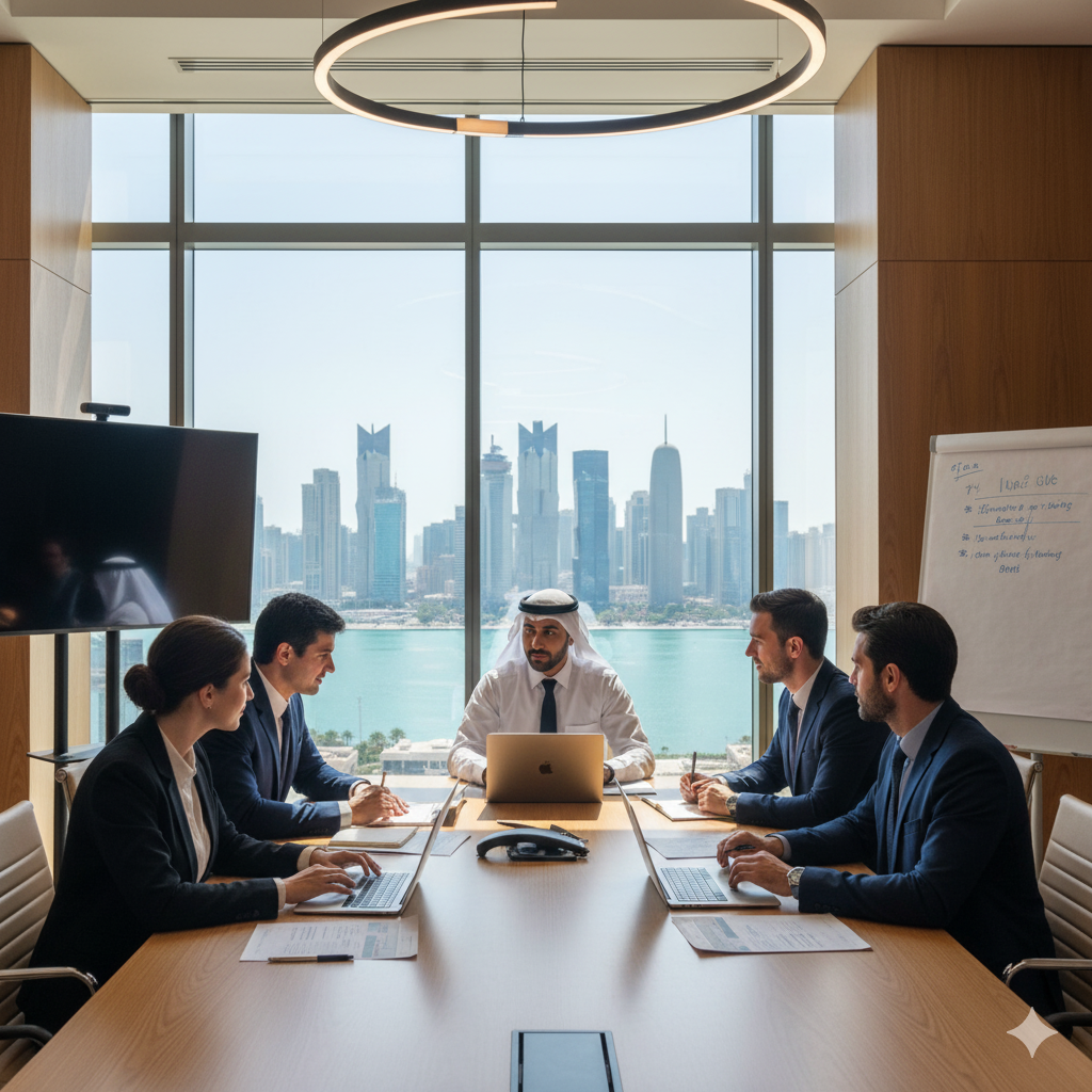 TERA-4.LLC team in a business strategy meeting in Doha, Qatar